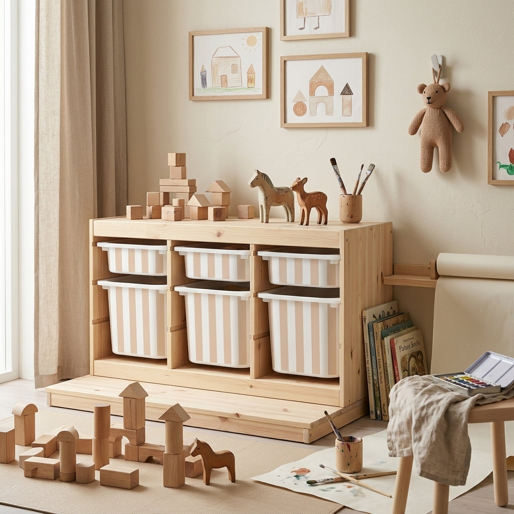 Beež & valge triip – kleebis IKEA TROFAST kastile